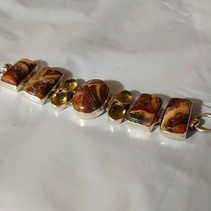 Beautiful Earthy Tone Stone/ Silver Bracelet